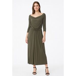 LASCANA Olive Green Draped Maxi Dress with Pockets‎ Size 10 US